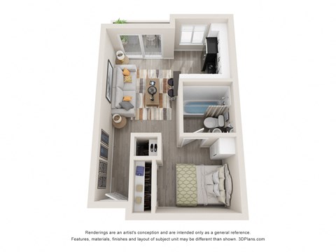 Floor plan for studio, 1 bath, 509 sqft